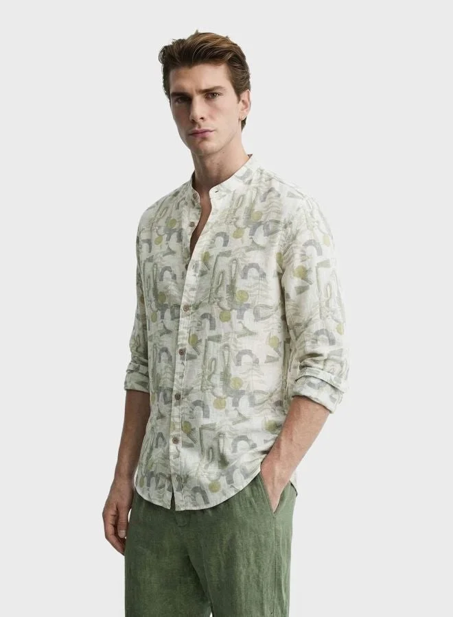 The Indian Garage Co Men Slim Fit Printed Mandarin Collar Full Sleeves Shirt