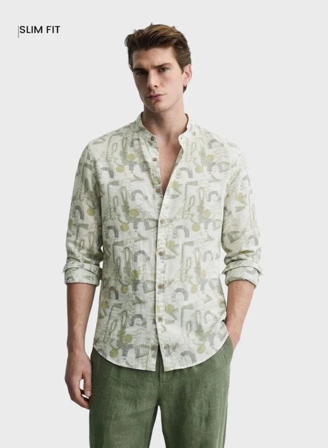 The Indian Garage Co Men Slim Fit Printed Mandarin Collar Full Sleeves Shirt