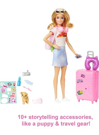 Doll and Accessories, “Malibu” Travel Set Refreshed with Puppy and 10+ Pieces Including Working Suitcase​ - view 5