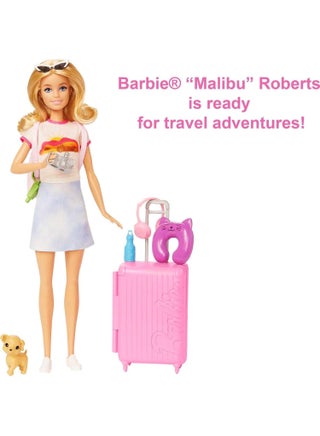 Doll and Accessories, “Malibu” Travel Set Refreshed with Puppy and 10+ Pieces Including Working Suitcase​ - view 4