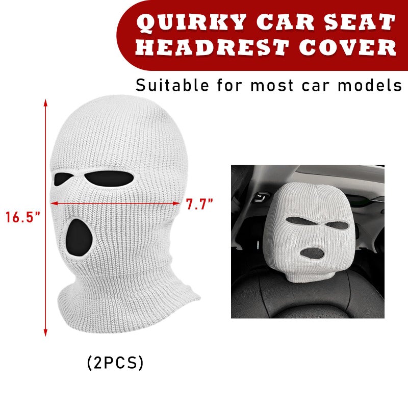 Suvnie 2 PCS Car Headrest Cover, Personalized Funny Car Seat Full Face Mask, Ski Mask Wrap Protection for Auto Front Seat Rest Decoration, Universal Interior Car Accessories (White) - Image 2