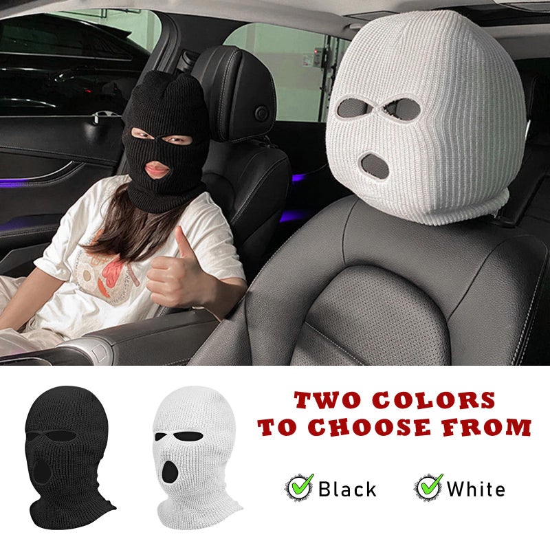 Suvnie 2 PCS Car Headrest Cover, Personalized Funny Car Seat Full Face Mask, Ski Mask Wrap Protection for Auto Front Seat Rest Decoration, Universal Interior Car Accessories (White) - Image 3