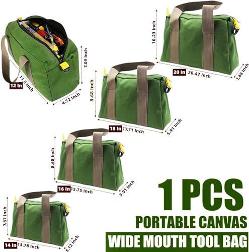 BLIRITEL 14 Inch Wide Mouth Tool Bag Heavy Duty Canvas Tool Storage Bag Large Capacity Handbag Multifunction Tool Organizer Tote Bag for Storage Wrenches Pliers Green 14 Inch - Image 3