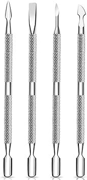 HUPOO Cuticle Pusher and Cutter Set Dead Skin Nail Cleaner Tools Professional Stainless Steel Cuticle Remover Durable Pedicure Manicure Tools for Fingernails and Toenails4 PcsSet - Image 1