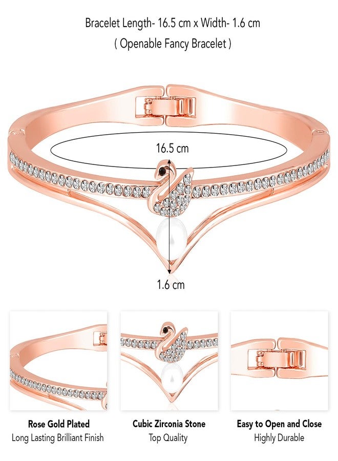 Peora Rose Gold Plated Cubic Zirconia Studded Openable Fancy Bracelet Contemporary Jewellery for Women & Girls - Image 4