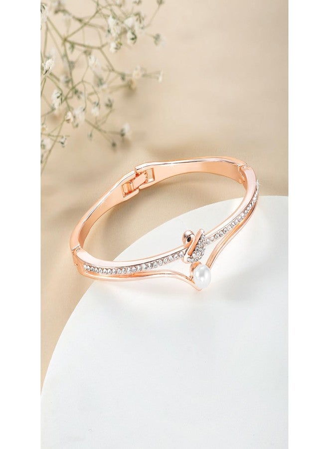 Peora Rose Gold Plated Cubic Zirconia Studded Openable Fancy Bracelet Contemporary Jewellery for Women & Girls - Image 2