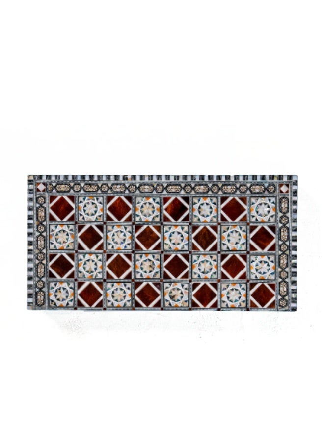 Handmade Backgammon & Chess Wooden Folding Board Inlaid with Mosaic Shell & Mother of Pearl, Turquoise Blue - Size 40x40 cm - Image 4