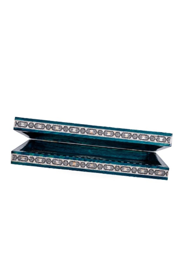 Handmade Backgammon & Chess Wooden Folding Board Inlaid with Mosaic Shell & Mother of Pearl, Turquoise Blue - Size 40x40 cm - Image 5