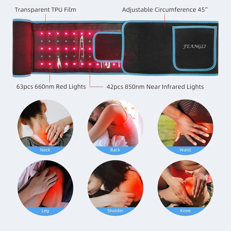 feangli Red Light Therapy Belt Device for Body Pain Relief, Near Infrared LED Red Light Lipo Belt, Flexible Wearable Wrap Deep Therapy Pad for Waist Back Shoulder Joints - Image 4