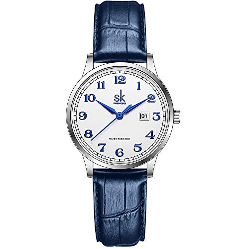 SHENGKE SK Classic Easy Read Watch for Women with Genuine Leather Band Ladies Calendar Watch（Arabic-Leather - Image 1