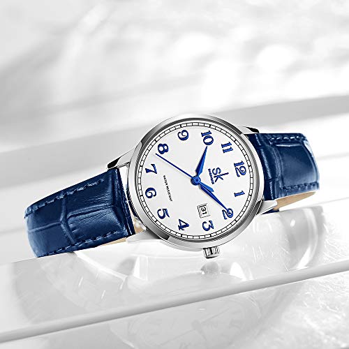 SHENGKE SK Classic Easy Read Watch for Women with Genuine Leather Band Ladies Calendar Watch（Arabic-Leather - Image 4