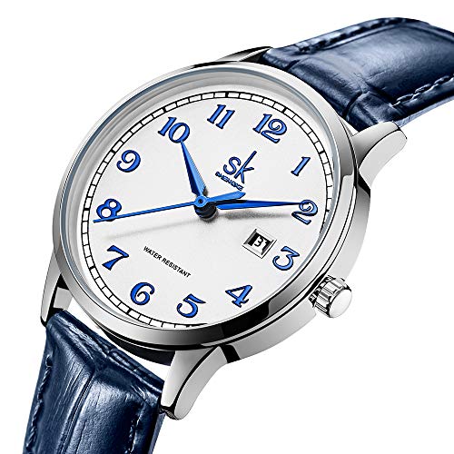 SHENGKE SK Classic Easy Read Watch for Women with Genuine Leather Band Ladies Calendar Watch（Arabic-Leather - Image 2