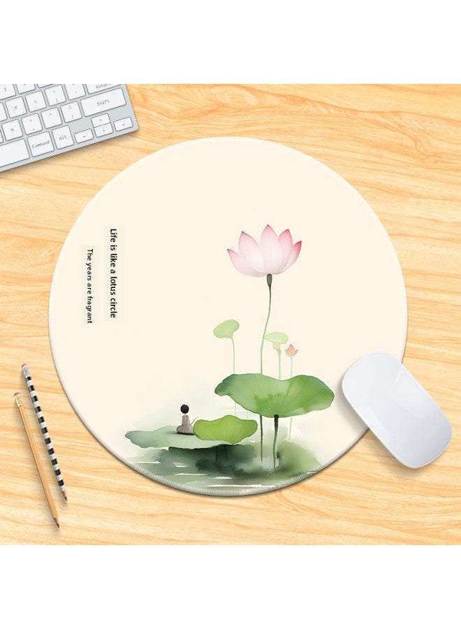 National Tide Lotus Small Size Mouse Pad Chinese Style Brush Painting Office Desk Mat Lock Edge Thickened Round Simple Flower And Bird For Men 