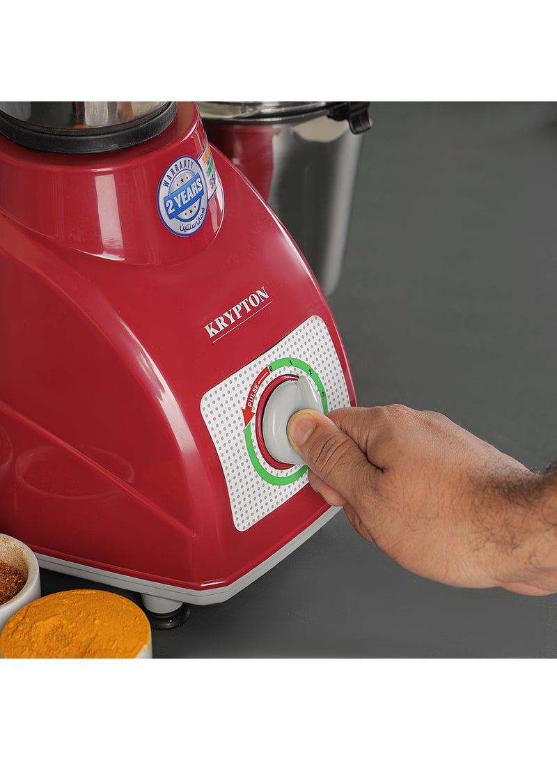 KRYPTON Powerful 2-in-1 Mixer Grinder with 2 Stainless Steel Jars, 3-Speed Control, Overload Protection, Ergonomic Grip – Ideal for Smoothies, Spices, Chutneys, and More 1.5 L 550 W KNB5311N White/Red/Silver - Image 3