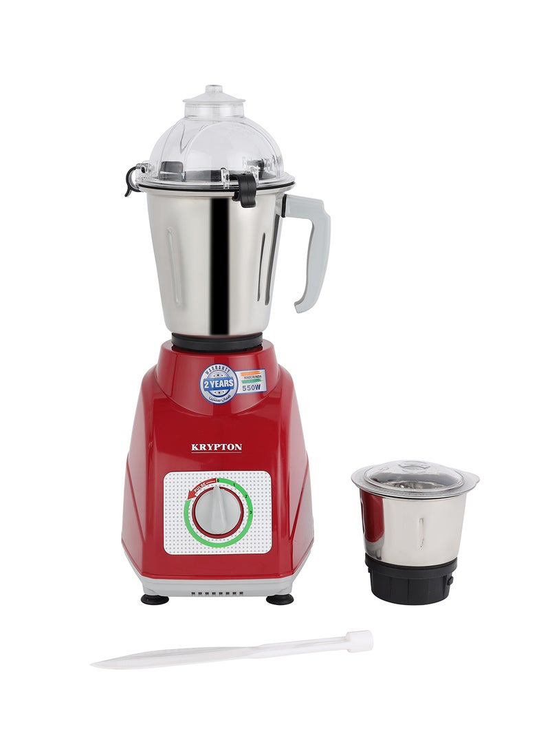 KRYPTON Powerful 2-in-1 Mixer Grinder with 2 Stainless Steel Jars, 3-Speed Control, Overload Protection, Ergonomic Grip – Ideal for Smoothies, Spices, Chutneys, and More 1.5 L 550 W KNB5311N White/Red/Silver - Image 1