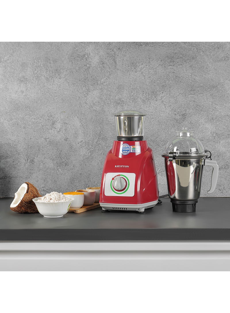 KRYPTON Powerful 2-in-1 Mixer Grinder with 2 Stainless Steel Jars, 3-Speed Control, Overload Protection, Ergonomic Grip – Ideal for Smoothies, Spices, Chutneys, and More 1.5 L 550 W KNB5311N White/Red/Silver - Image 5