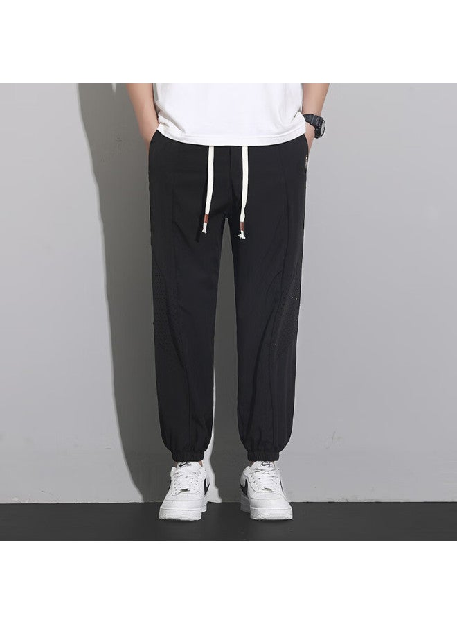 Dingfengbaoluo Ice Silk Casual Pants Men's Spring And Autumn Breathable Thin Long Pants Quick-drying Sports Loose Plus Size 2323 Black L - Image 2