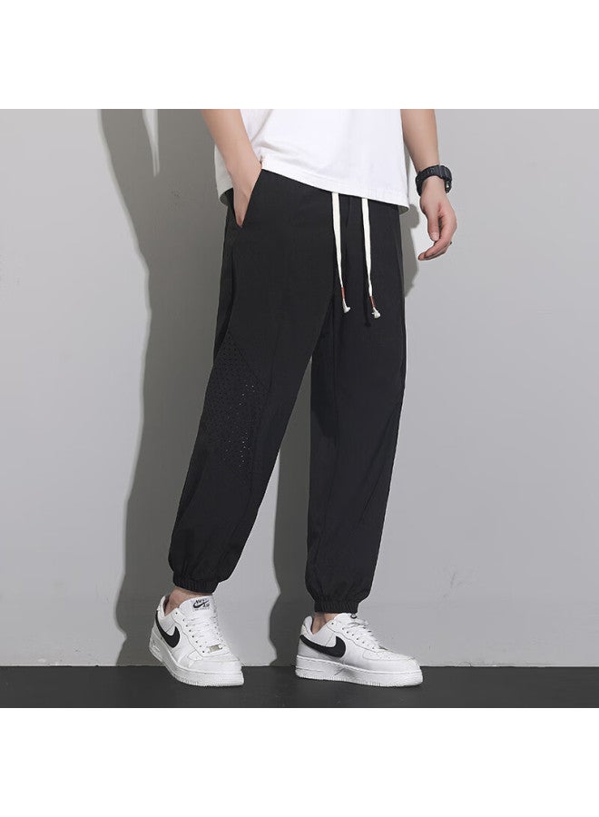 Dingfengbaoluo Ice Silk Casual Pants Men's Spring And Autumn Breathable Thin Long Pants Quick-drying Sports Loose Plus Size 2323 Black L - Image 4