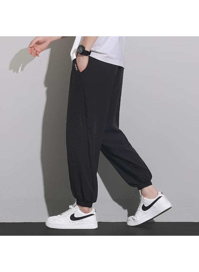 Dingfengbaoluo Ice Silk Casual Pants Men's Spring And Autumn Breathable Thin Long Pants Quick-drying Sports Loose Plus Size 2323 Black L - Image 3