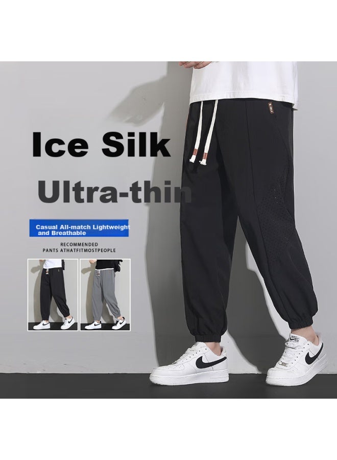 Dingfengbaoluo Ice Silk Casual Pants Men's Spring And Autumn Breathable Thin Long Pants Quick-drying Sports Loose Plus Size 2323 Black L - Image 1