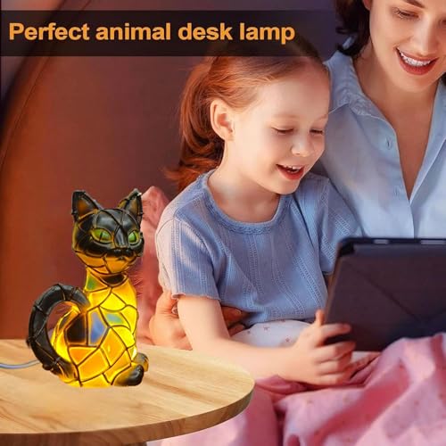 Gutsyluv Cat Lamp,Retro Cats Stained Resin Cat Tabletop Night Light,Stained Animal Lamps,3D Cute Pet Themed Led Table Lamps,Gifts for Cats Lovers (cat A) - Image 4
