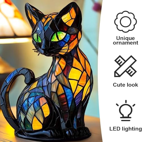 Gutsyluv Cat Lamp,Retro Cats Stained Resin Cat Tabletop Night Light,Stained Animal Lamps,3D Cute Pet Themed Led Table Lamps,Gifts for Cats Lovers (cat A) - Image 2