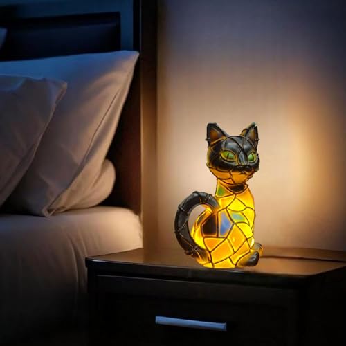 Gutsyluv Cat Lamp,Retro Cats Stained Resin Cat Tabletop Night Light,Stained Animal Lamps,3D Cute Pet Themed Led Table Lamps,Gifts for Cats Lovers (cat A) - Image 5