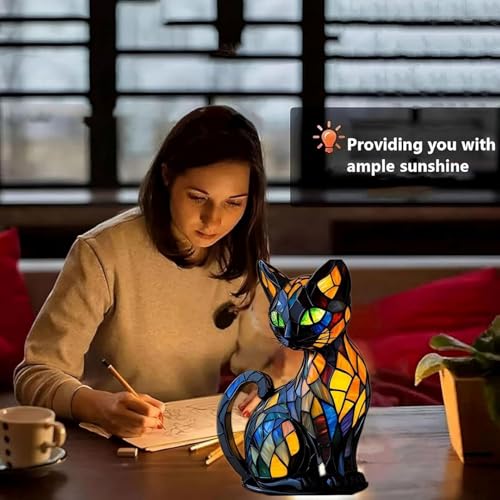 Gutsyluv Cat Lamp,Retro Cats Stained Resin Cat Tabletop Night Light,Stained Animal Lamps,3D Cute Pet Themed Led Table Lamps,Gifts for Cats Lovers (cat A) - Image 3
