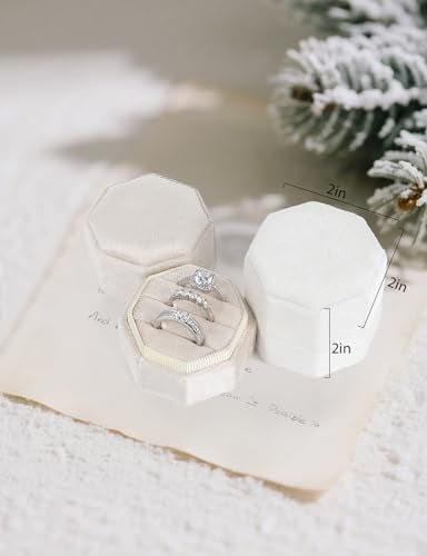 MFXIP Velvet Ring Box, 3 Slots Wedding Ring Box, Vintage Octagon Premium Jewelry Display Holder Gift Box with Detachable Lid for Engagement Wedding Box Keepsake Box Bridal Photo - Image 2
