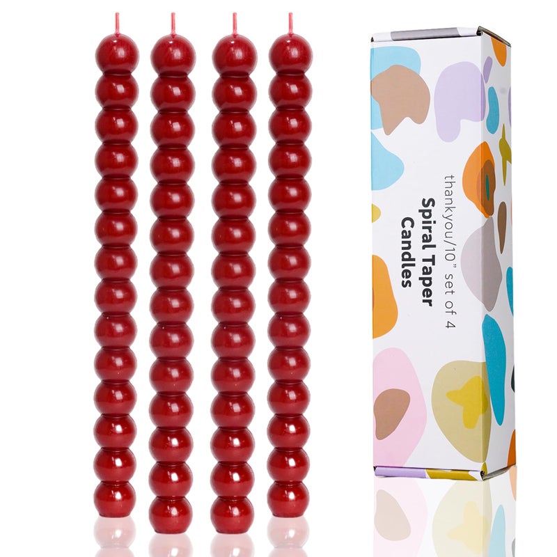 LPUSA Red Tall Taper Candles Stick Dripless Unscented Dinner Spiral Candle for Holiday Wedding Party Wax Unscented Dinner Candle DriplessChristmas Gift H 10 Inch 4pcsRedC