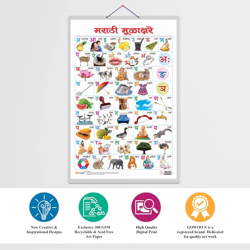 GoWoo Set of 2 Multiplication Table 1-20 and Marathi Varnamala (Marathi) Early Learning Educational Charts for Kids | 20"X30" inch |Non-Tearable and Waterproof | Double Sided Laminated | Perfect for Homeschooling, Kindergarten and Nursery Students - Image 4