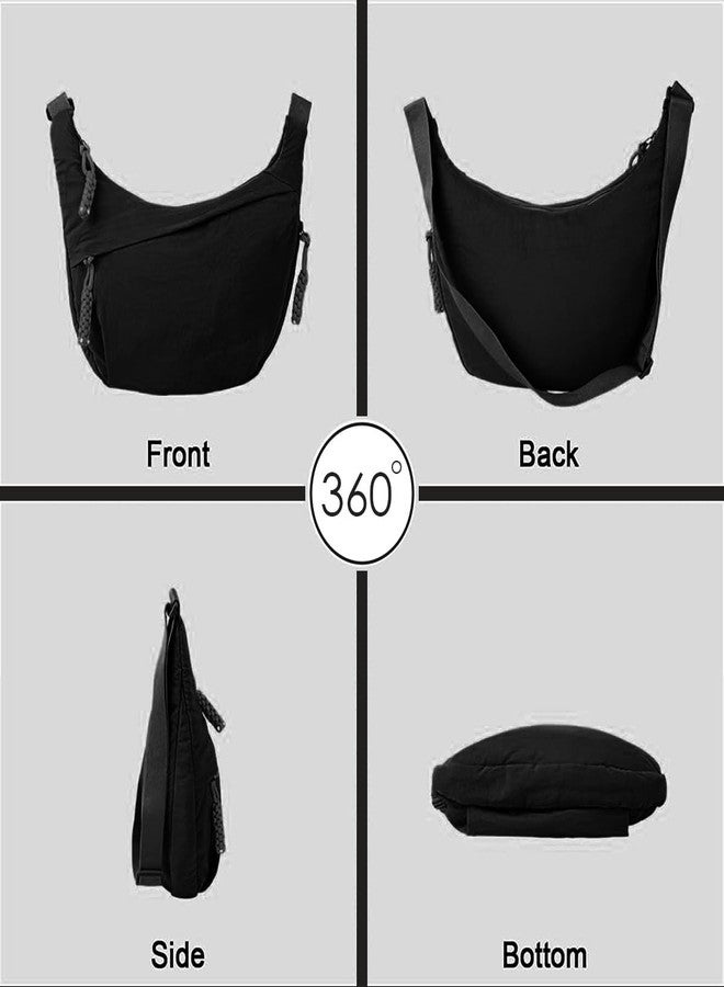 Honmin Travel Crossbody Crescent Bags for Women Over Shoulder Purse with Zipper Half Moon Sling Bag & Waist Bag Unisex Chest Bag - Black - Image 3