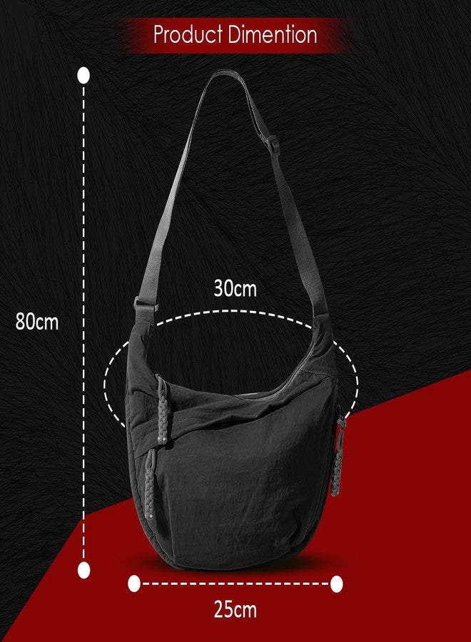 Honmin Travel Crossbody Crescent Bags for Women Over Shoulder Purse with Zipper Half Moon Sling Bag & Waist Bag Unisex Chest Bag - Black - Image 2