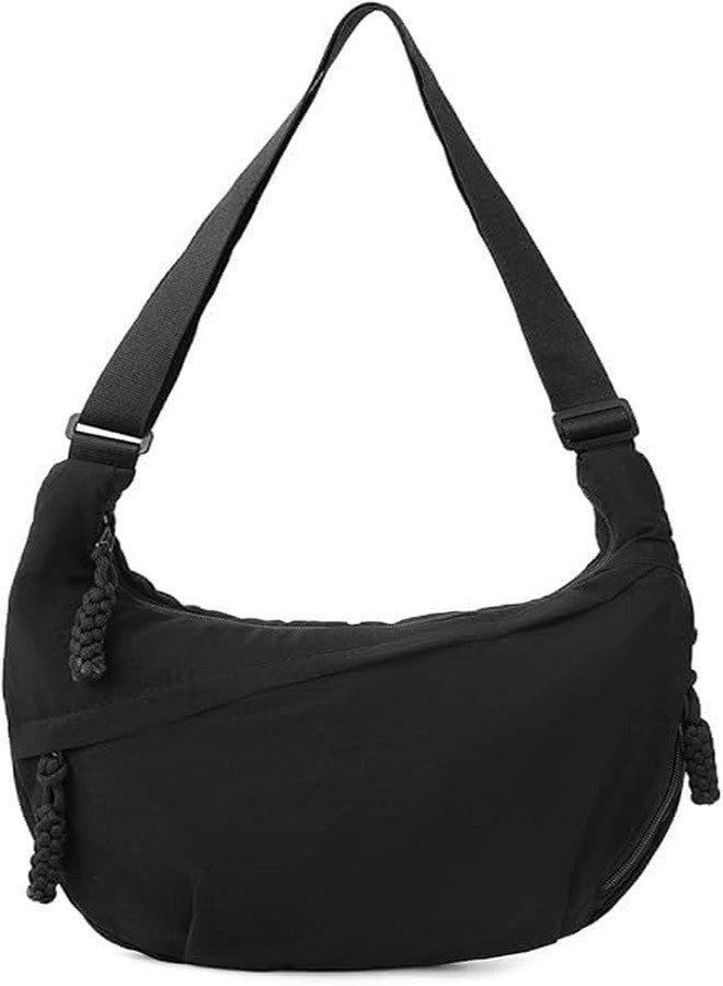 Honmin Travel Crossbody Crescent Bags for Women Over Shoulder Purse with Zipper Half Moon Sling Bag & Waist Bag Unisex Chest Bag - Black - Image 1