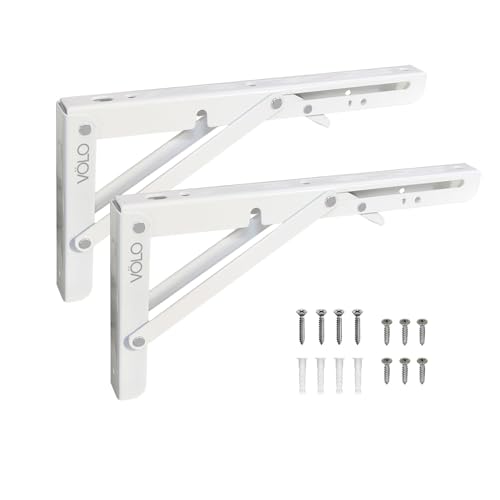 Volo Premium Heavy Duty 10" Foldable Mild Steel Racks and Shelf Bracket, l Bracket, Wall Brackets, Wall Angle Bracket, Folding Table Bracket with Fittings for fold Down Table. (Color:White) - Image 1
