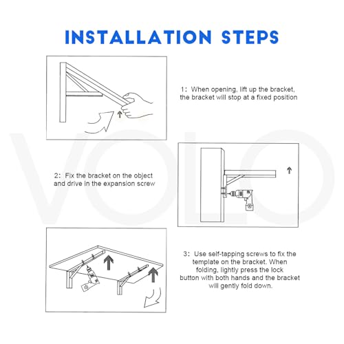 Volo Premium Heavy Duty 10" Foldable Mild Steel Racks and Shelf Bracket, l Bracket, Wall Brackets, Wall Angle Bracket, Folding Table Bracket with Fittings for fold Down Table. (Color:White) - Image 5