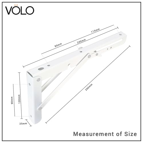 Volo Premium Heavy Duty 10" Foldable Mild Steel Racks and Shelf Bracket, l Bracket, Wall Brackets, Wall Angle Bracket, Folding Table Bracket with Fittings for fold Down Table. (Color:White) - Image 2