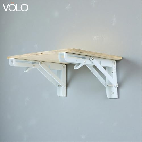 Volo Premium Heavy Duty 10" Foldable Mild Steel Racks and Shelf Bracket, l Bracket, Wall Brackets, Wall Angle Bracket, Folding Table Bracket with Fittings for fold Down Table. (Color:White) - Image 3