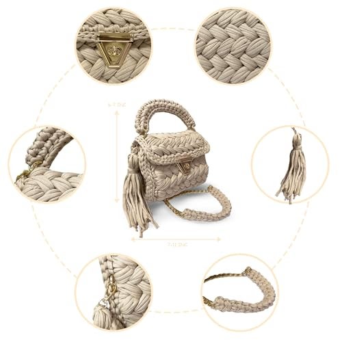 CHQEL Evening Clutch Bag for Women, Handmade Crochet Wedding Party Purse, Small Flap Formal Crossbody Handbag Evening Clutch (CIMEN) - Image 5