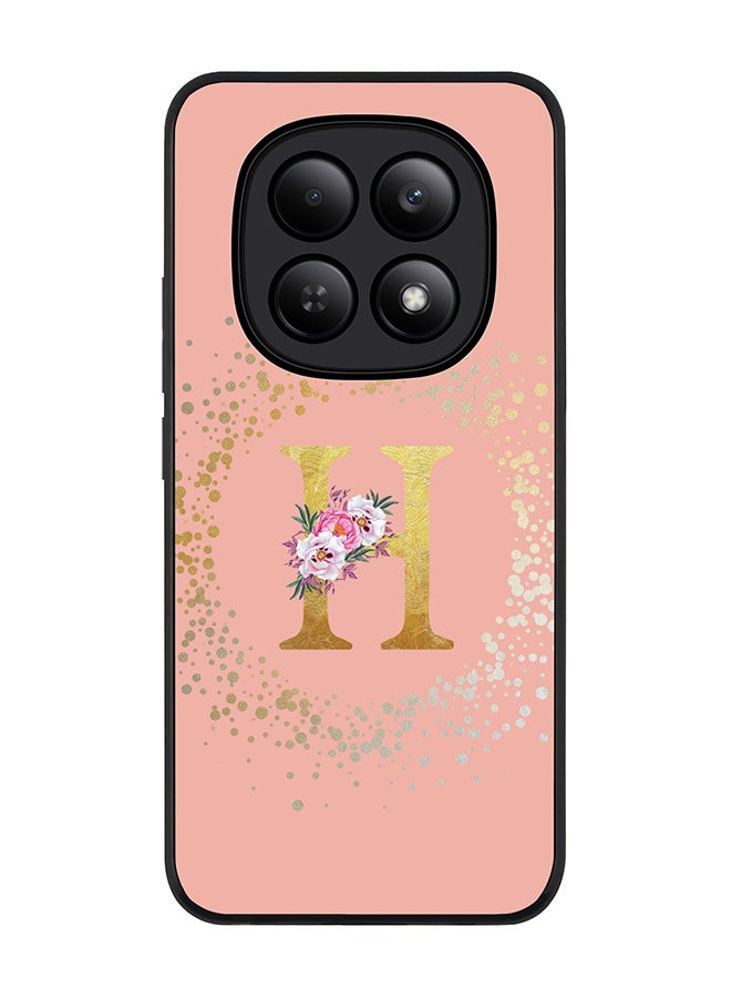 For Xiaomi Redmi Note 15 4G Case,Slim fit Camera Protection, Shockproof Thin Phone cover  - Custom Monogram Floral - H  (Rose Pink )