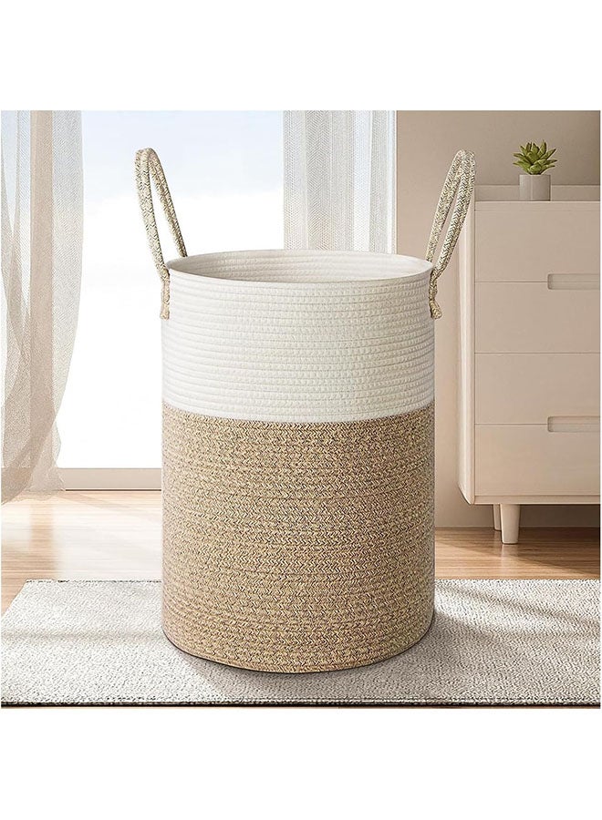 Cotton Rope Laundry Basket, Woven Basket, 58L Large Capacity, Environmentally Friendly Weaving, Suitable for Cleaning Dirty Clothes/Toys/Blankets/Bathroom/Bedroom/Living Room (Beige) - Image 1
