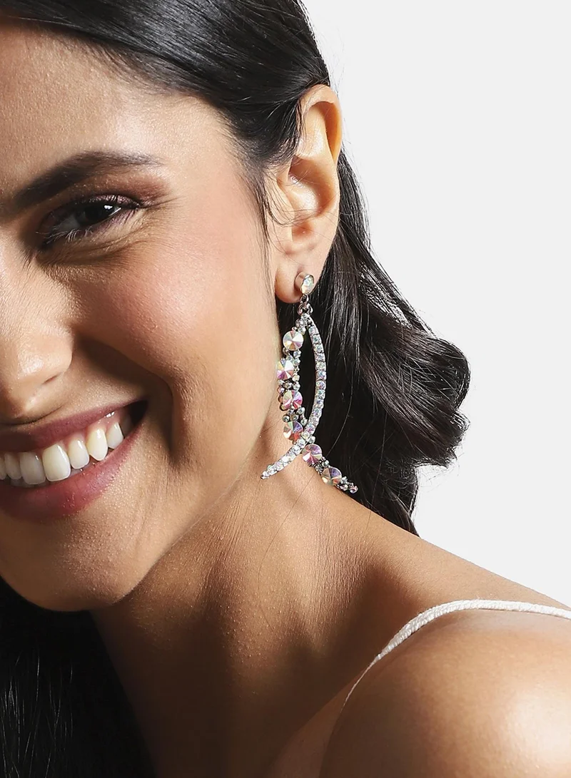 SOHI Rhinestone Crescent Artificial Drop Earring Jewellery