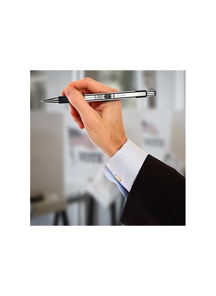 ZEBRA - Retractable Ballpoint Pen Stainless Steel Barrel Fine Point Black Ink Pack of 2 - Image 1