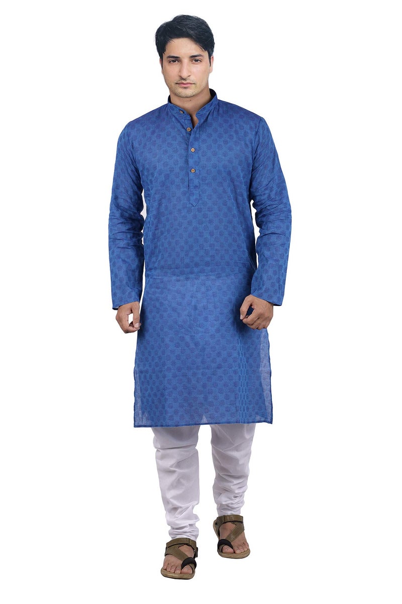 Maharaja Shirt Men's Cotton Kurta Pyjama (MSKP004-44, Blue, 44) - Image 1
