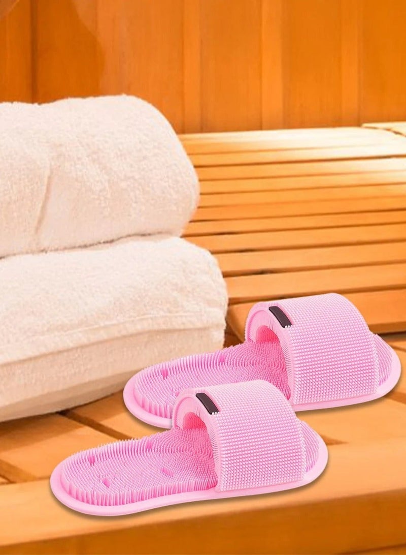 شبشب سيلكون غير قابل للإنزلاق,نعال للجنسين للمنزل والإستحمام والسبا وصالون التجميل.شبشب لتدليك القدم وتنظيفها بقواعد شفط لمنع التزحلق واللصق على الجدران,مقاس واحد ثقيل الوزن -وردي - Image 2