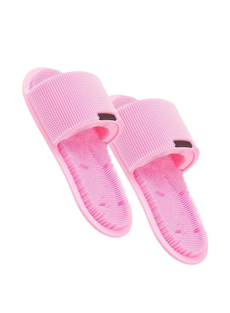 شبشب سيلكون غير قابل للإنزلاق,نعال للجنسين للمنزل والإستحمام والسبا وصالون التجميل.شبشب لتدليك القدم وتنظيفها بقواعد شفط لمنع التزحلق واللصق على الجدران,مقاس واحد ثقيل الوزن -وردي - Image 1