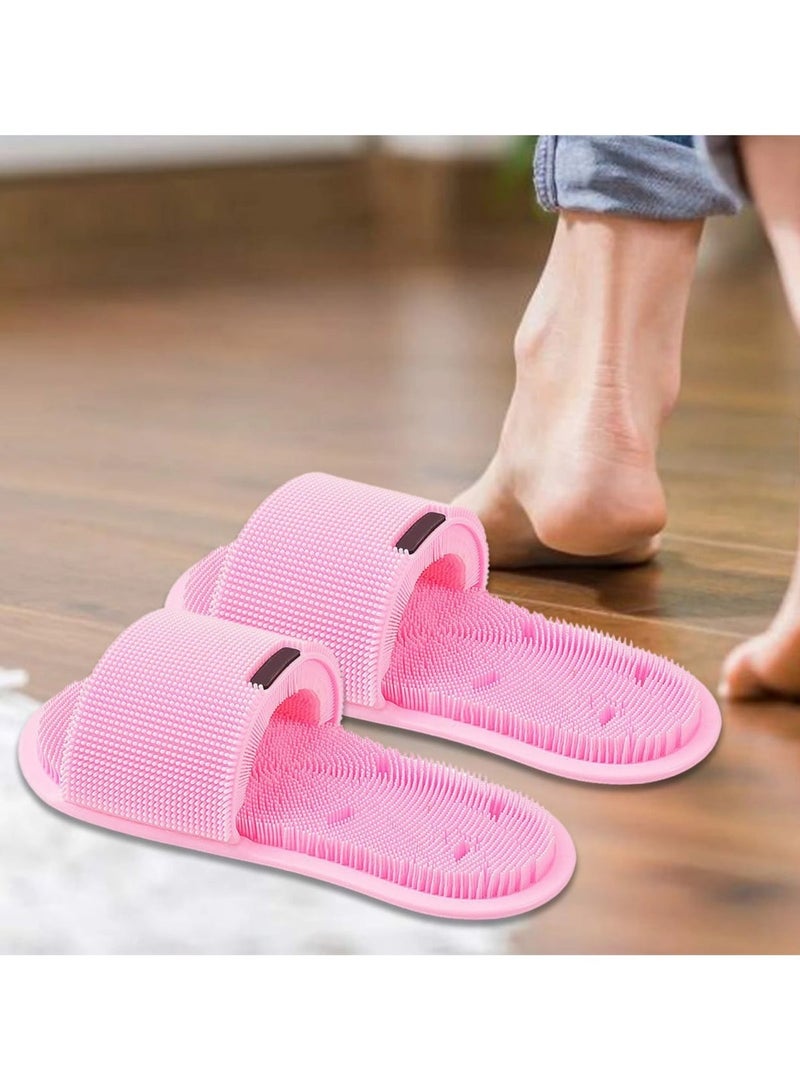 شبشب سيلكون غير قابل للإنزلاق,نعال للجنسين للمنزل والإستحمام والسبا وصالون التجميل.شبشب لتدليك القدم وتنظيفها بقواعد شفط لمنع التزحلق واللصق على الجدران,مقاس واحد ثقيل الوزن -وردي - Image 4