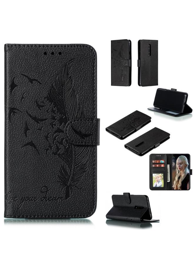 S-TOP Feather Pattern Litchi Texture Horizontal Flip Leather Case with Wallet & Holder & Card Slots For OnePlus 7 Pro - Image 1