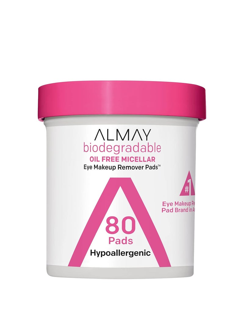 Almay Almay Biodegradable Makeup Remover Pads, Micellar Gentle, Hypoallergenic, Fragrance-Free, Dermatologist & Ophthalmologist Tested, 80 Count 