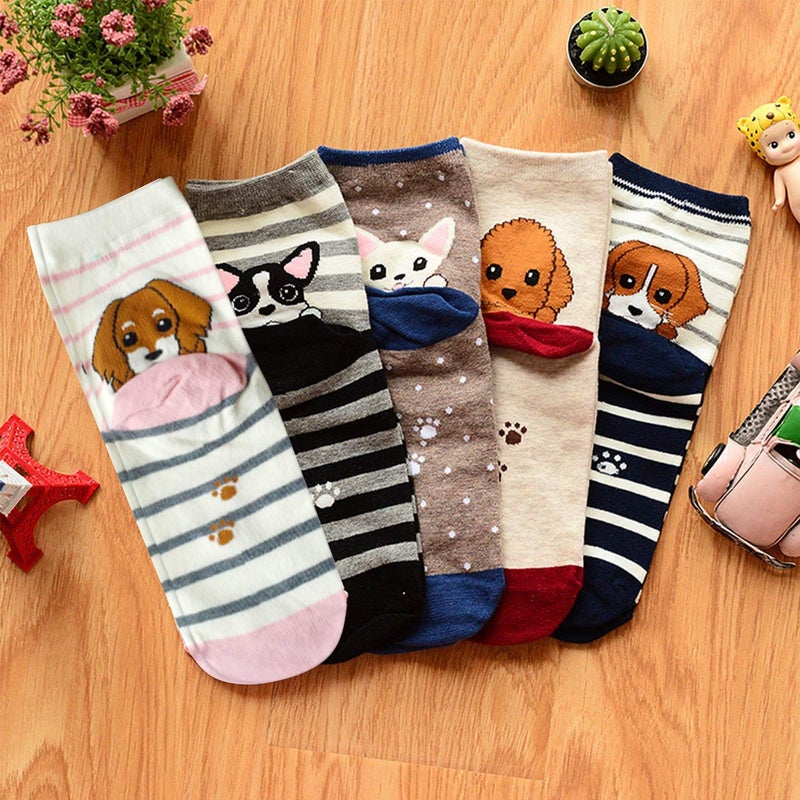 YSense Cute Socks Womens Dog Cat Novelty Animal Socks for girl Cartoon Cotton Casual Crew Funny Gifts 5 Pairs, Dog style 2 - Image 3